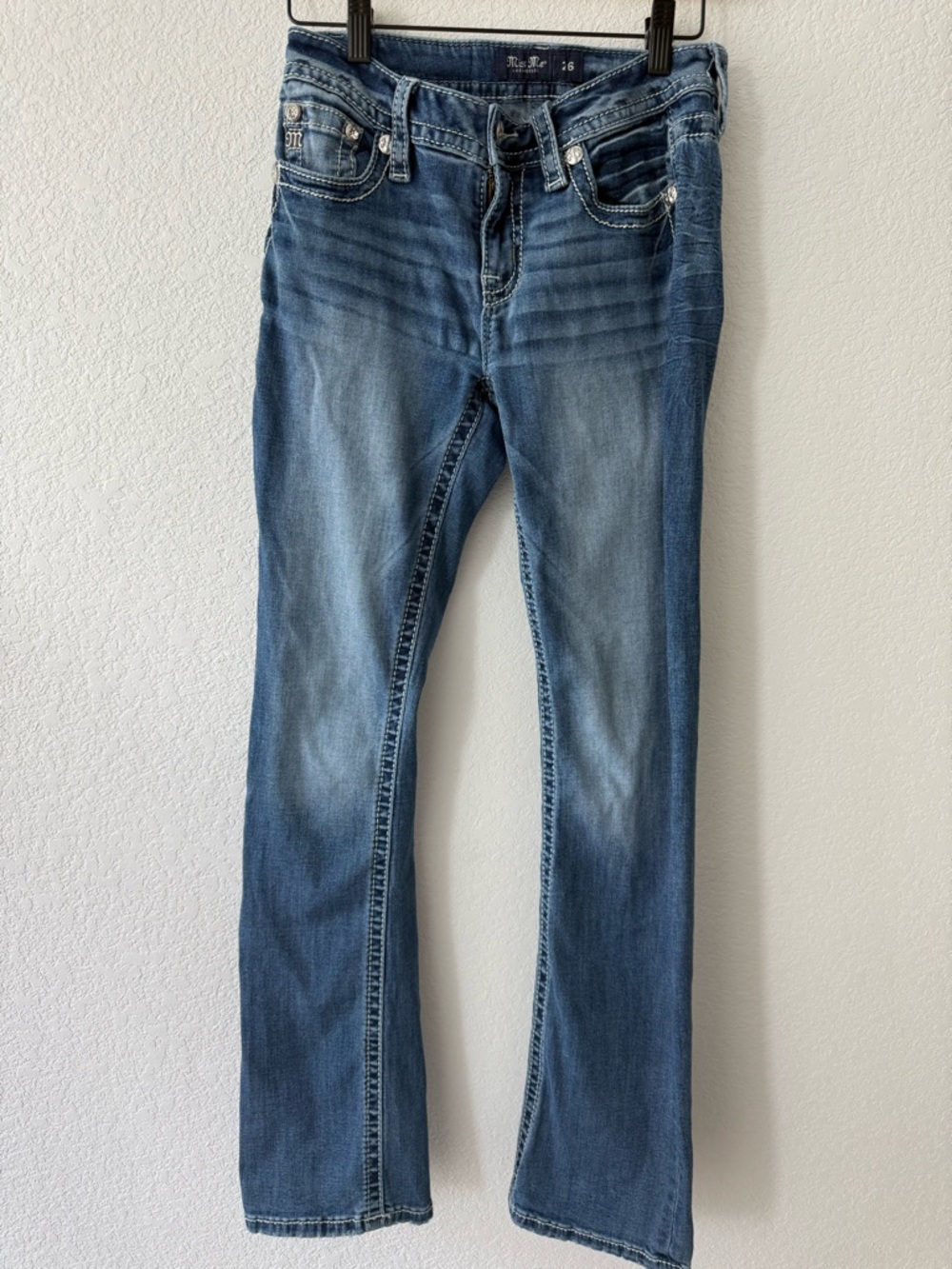 Miss Me Mid Rise Slim Boot Rhinestone Jeans SZ 26